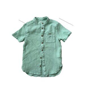 Orchestra Boys Collarless Button Shirt Palm Tree Pocket Green ( 10 )